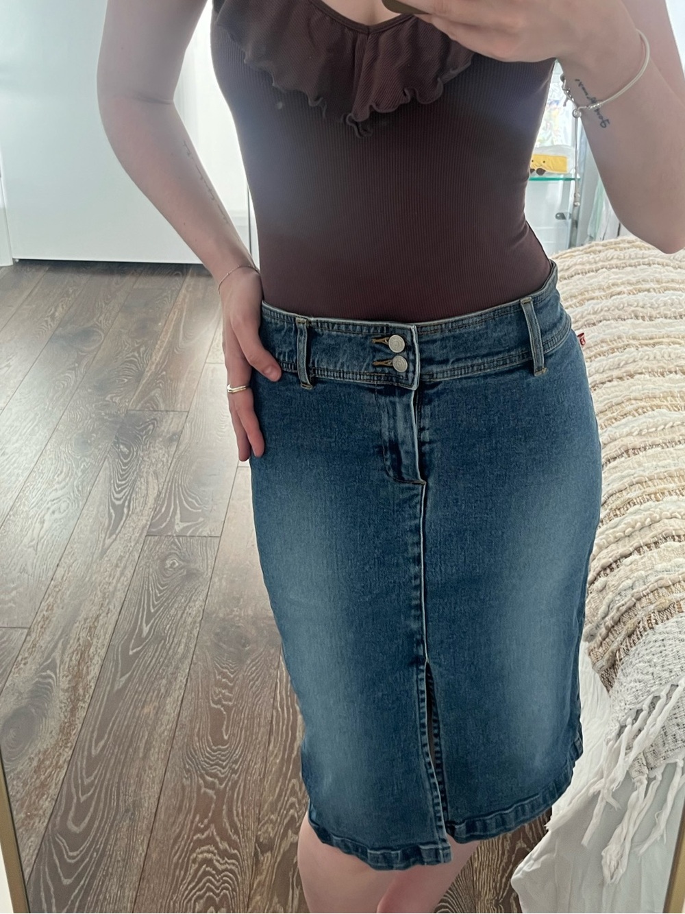 Vintage Buffalo David Bitton Light Blue Denim Midi Skirt with Slits